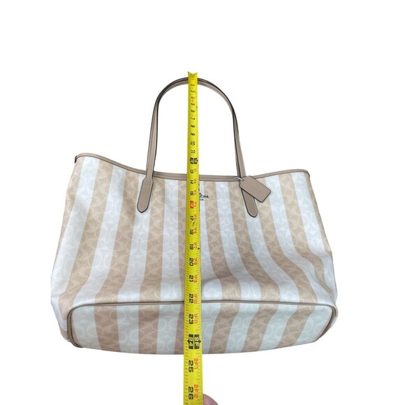 Coach sig city womans large beige striped canvas leather tote bag NWT SKU 9120 - Picture 4 of 16